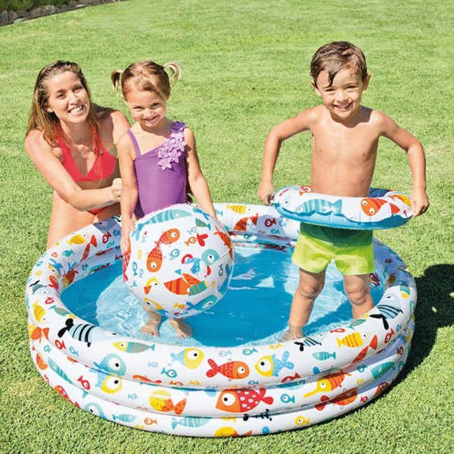 INTEX 59469 Fish Bowl Pool 3 Ring Inflatable Baby (52″ x 11″) With Ball And Tube