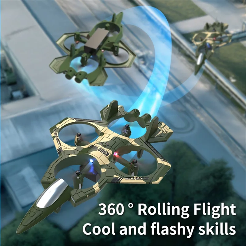 K500 MAX Battle Drone hovering in mid-air with LED lights on