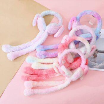 Soft fluffy bunny ear muffs with moving ears for winter wear